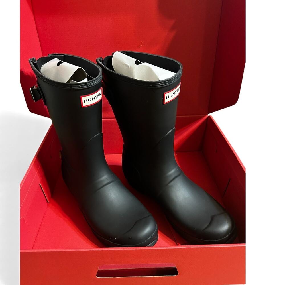 Hunter Women's Original Short Back Adjustable Rain Boot Black Size 10